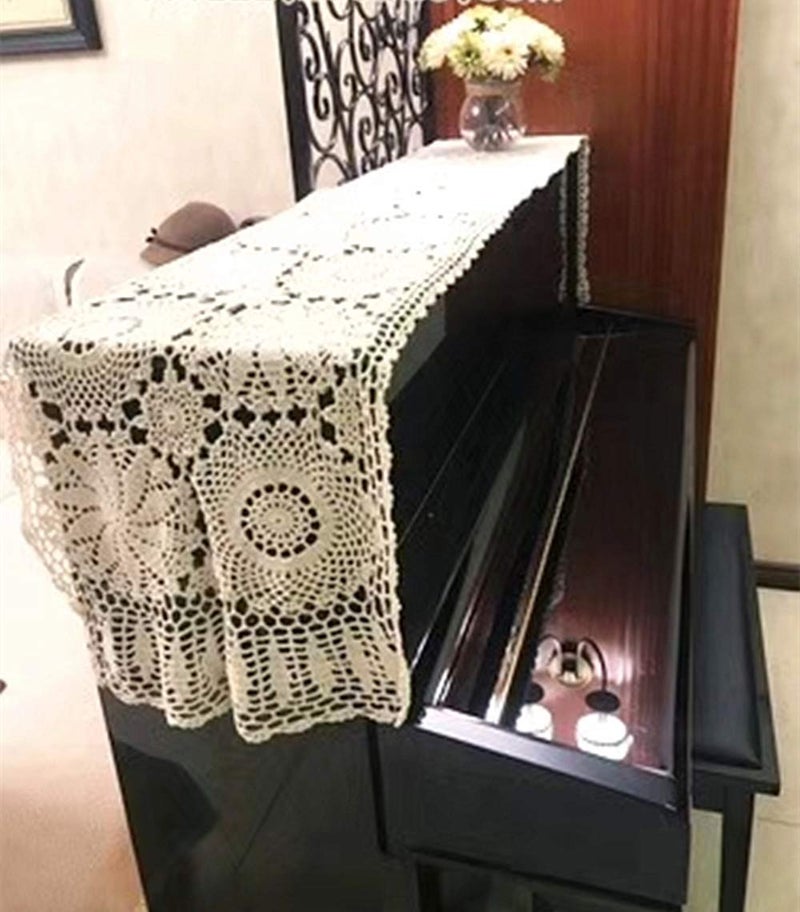 USTIDE Rustic Floral Table Runner Hand Crochet Table Doily White Cotton Lace Home Decoration for Coffee Table Dresser Cabinet 15"X70" - Image 4